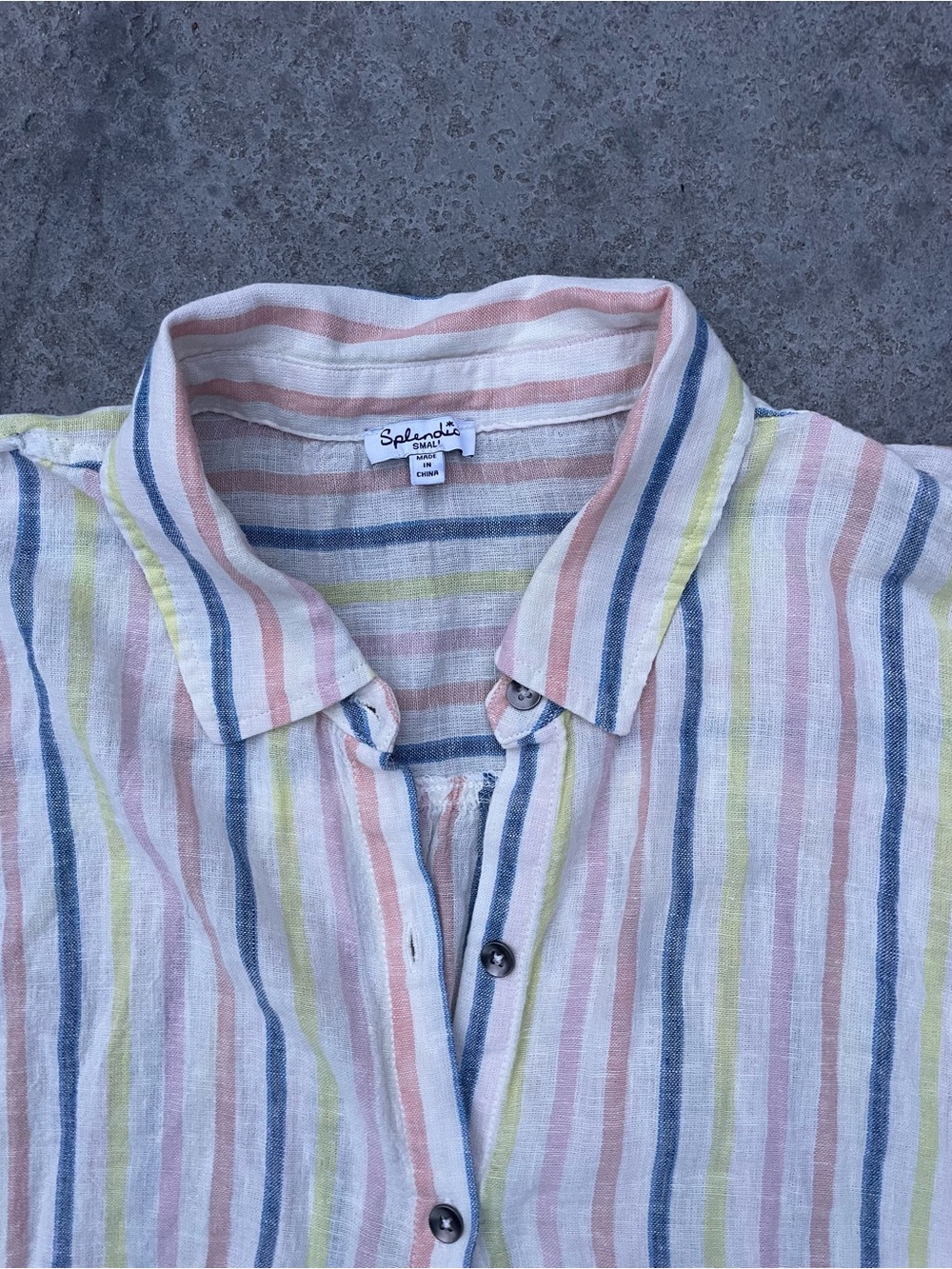 Splendid Linen Blend Striped Button Up Shirt Small Pastel Relaxed Fit - Picture 4 of 6